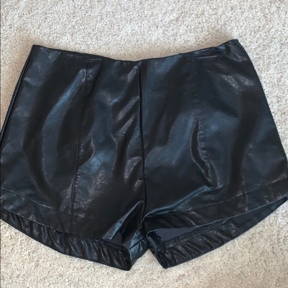 Black Leather High Waisted Shorts